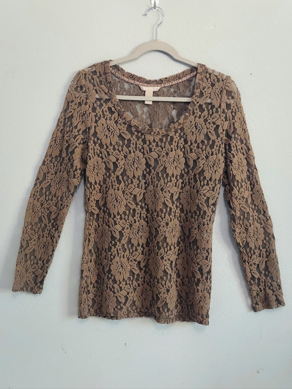 Banana Republic Brown Floral Lace Long Sleeve Top Large Coquette Girl